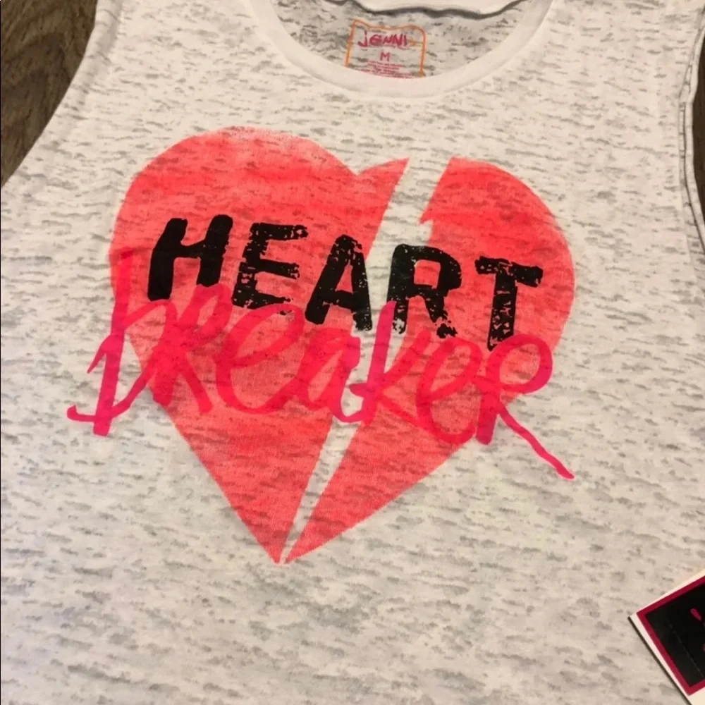 Heart Breaker Graphic Crop Tank Top Pink White Yoga Gym Workout Shirt NWT Small - Picture 3 of 3